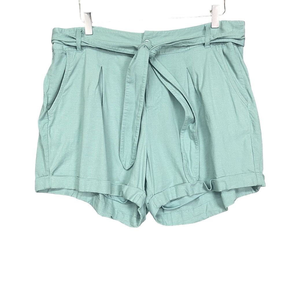 Torrid Shorts Womens 10 Teal Blue Green Belt Rayon Linen High Rise 3" Inseam‎